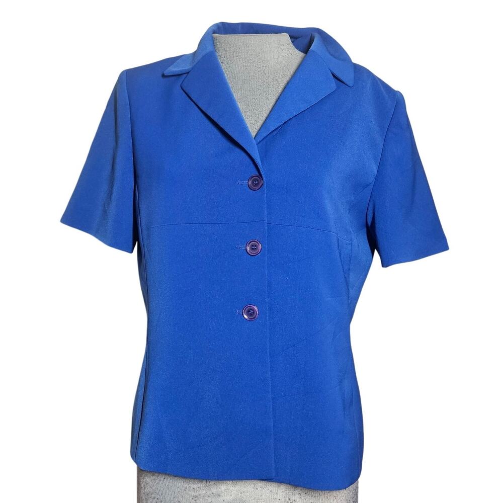 Blue Short Sleeve Blazer Jacket Size 10 Petite